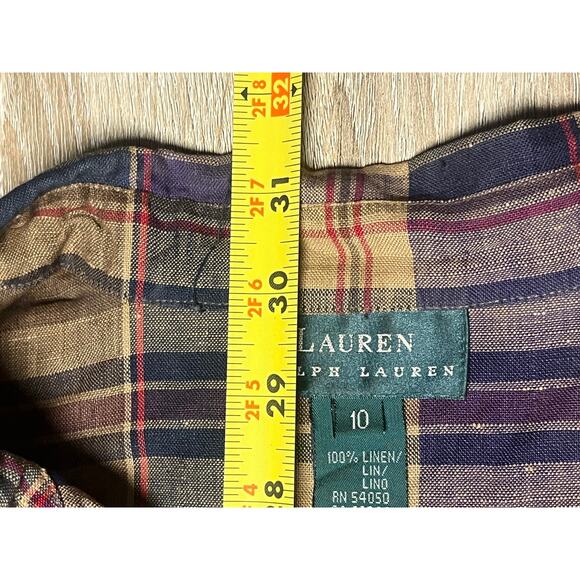 Ralph Lauren Plaid 100% Linen Long Sleeve Flannel Button Up Shirt 10 - Picture 3 of 4